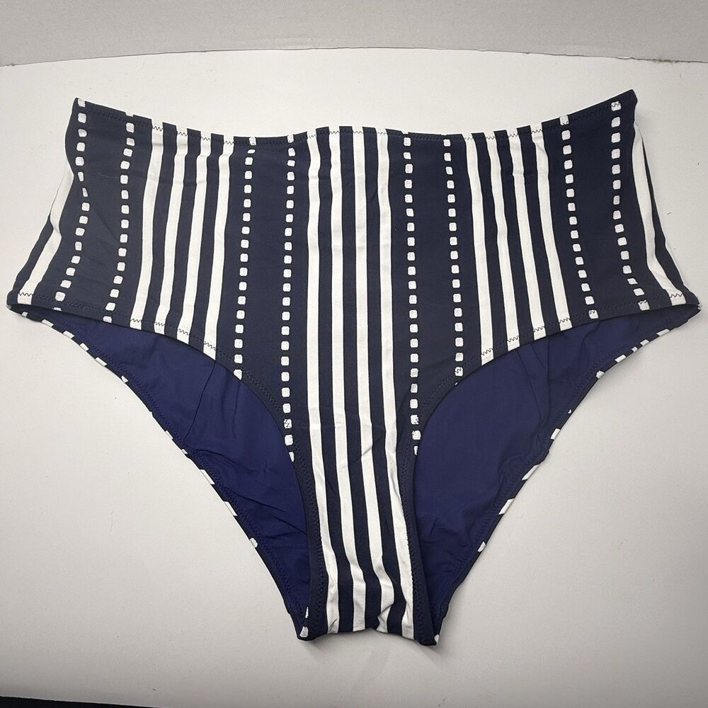 Lemlem Elsi High Waist Bottom Eshe Navy And White Bikini Sz Large New